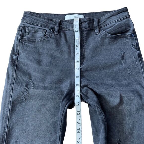 KanCan Black Denim Frayed Asymmetrical Hem Jeans in Charcoal Size 27 - Picture 13 of 16